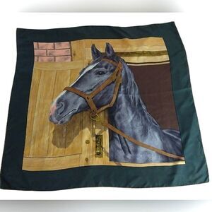 Fillorio Equestrian Horse Silk Scarf Rolled Hem Vintage Bridal